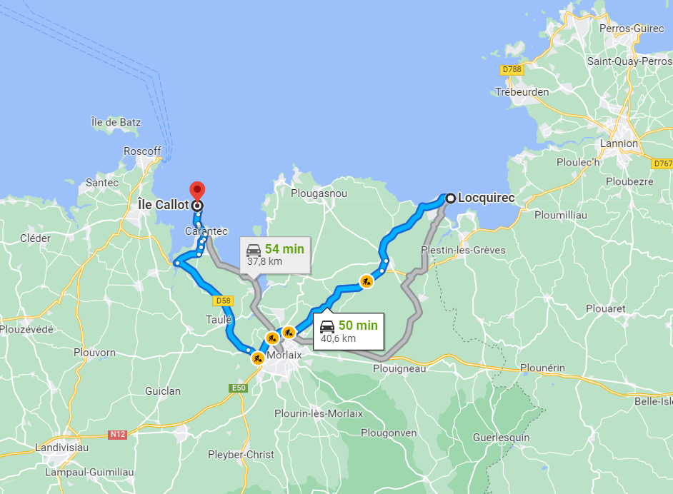 Route von Locquirec nach Callot Insel